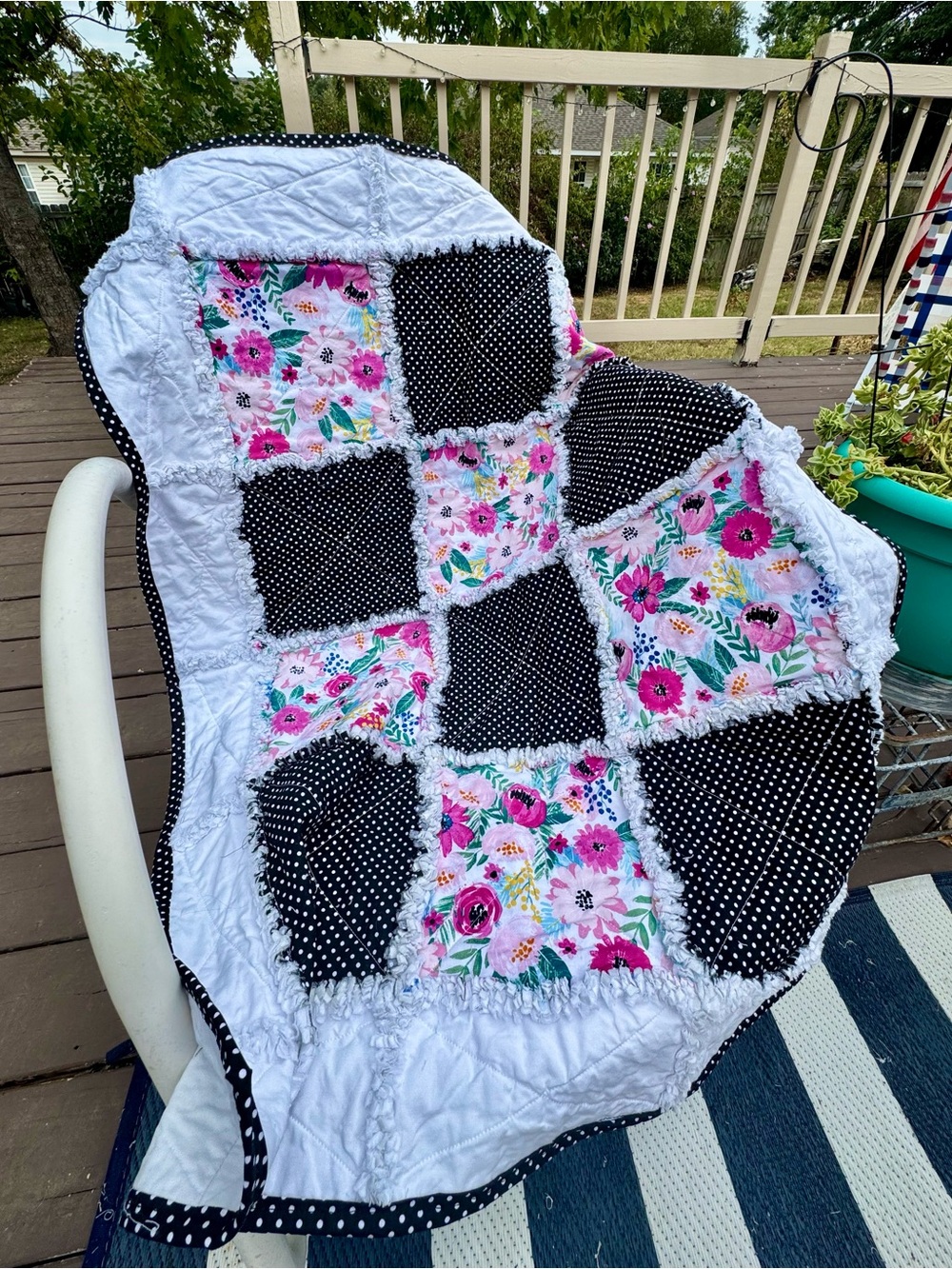 Pink Floral & Black Polka Dot Baby/Toddler Rag Quilt
